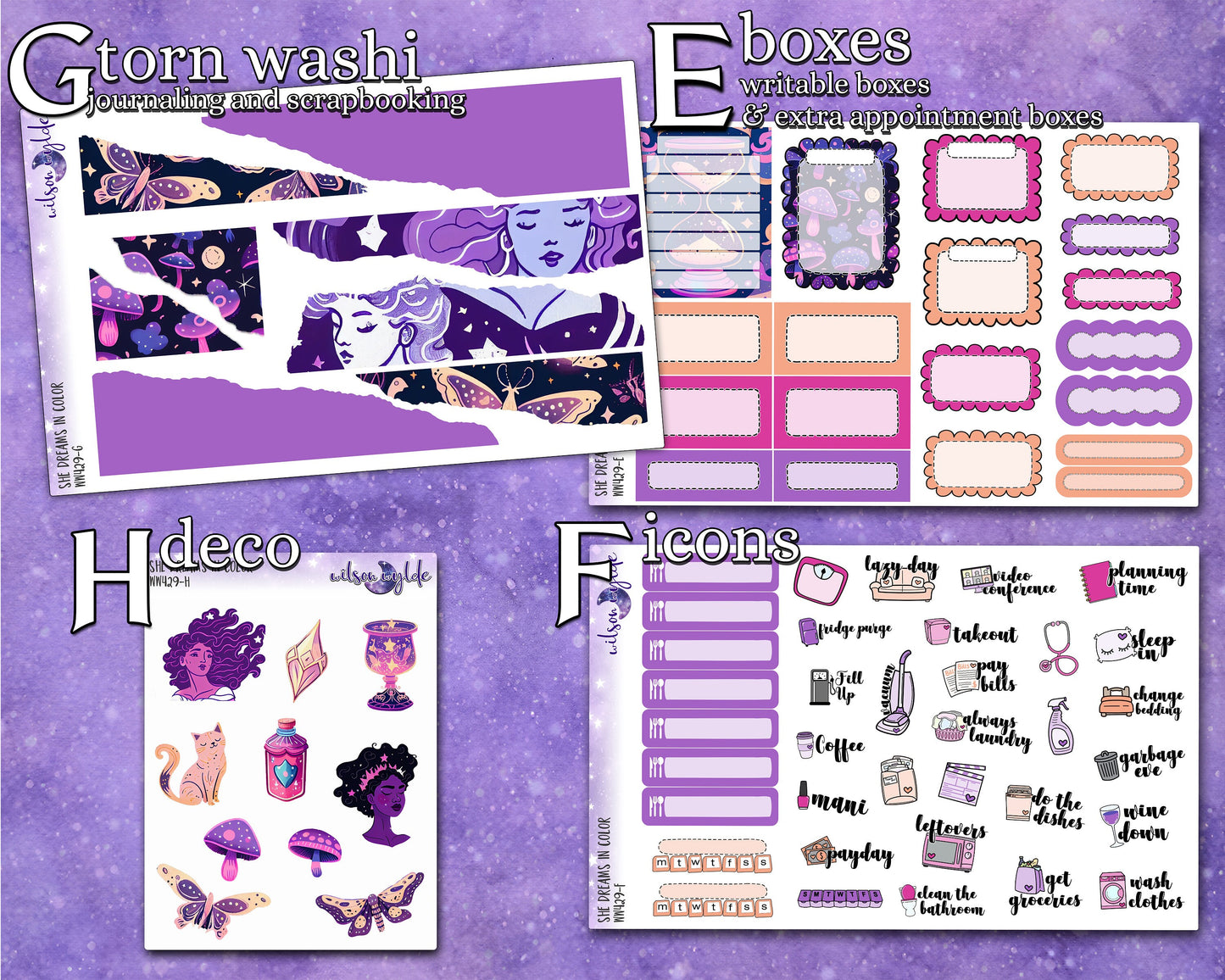 Dreams in Color full weekly sticker kit, STANDARD VERTICAL format, a la carte and bundle options. WW429