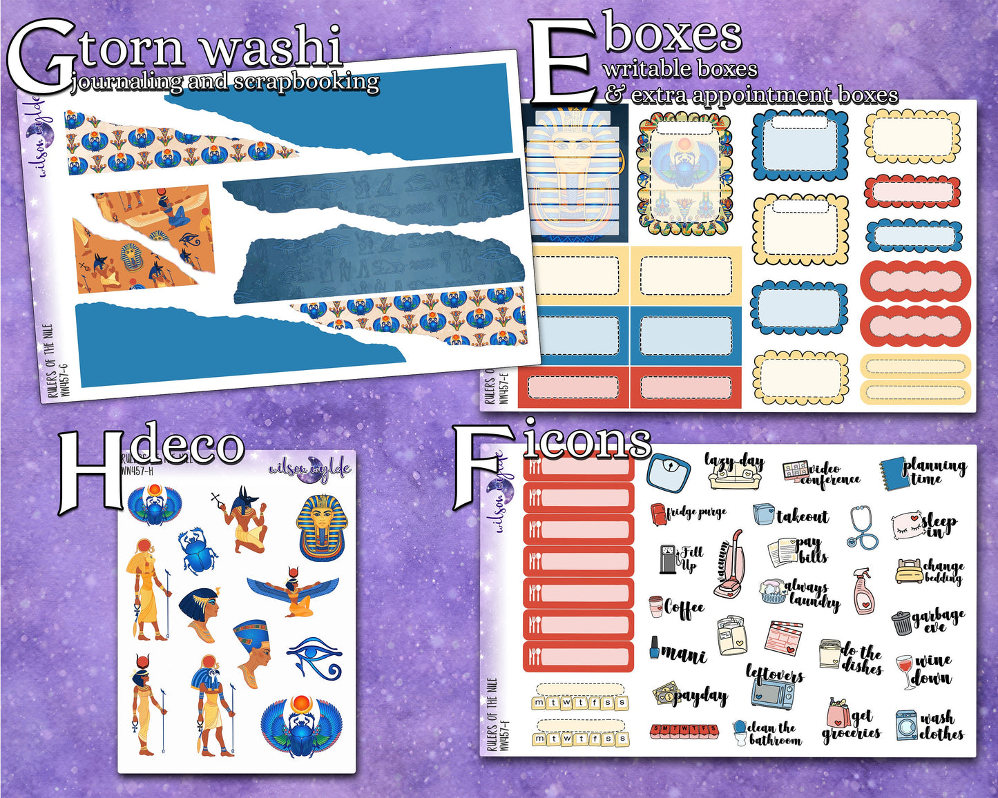 Rulers of the Nile full weekly sticker kit, HOBONICHI COUSIN format, a la carte and bundle options. WW457