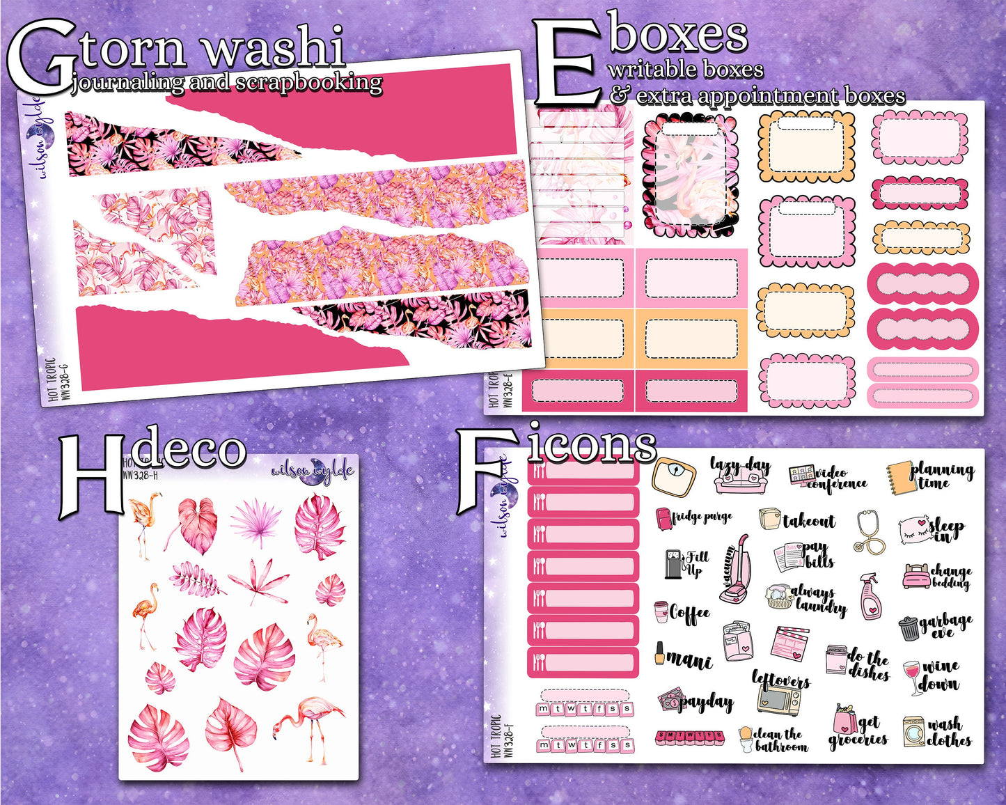 Hot Tropic full weekly sticker kit, HOBONICHI COUSIN format, a la carte and bundle options. WW328