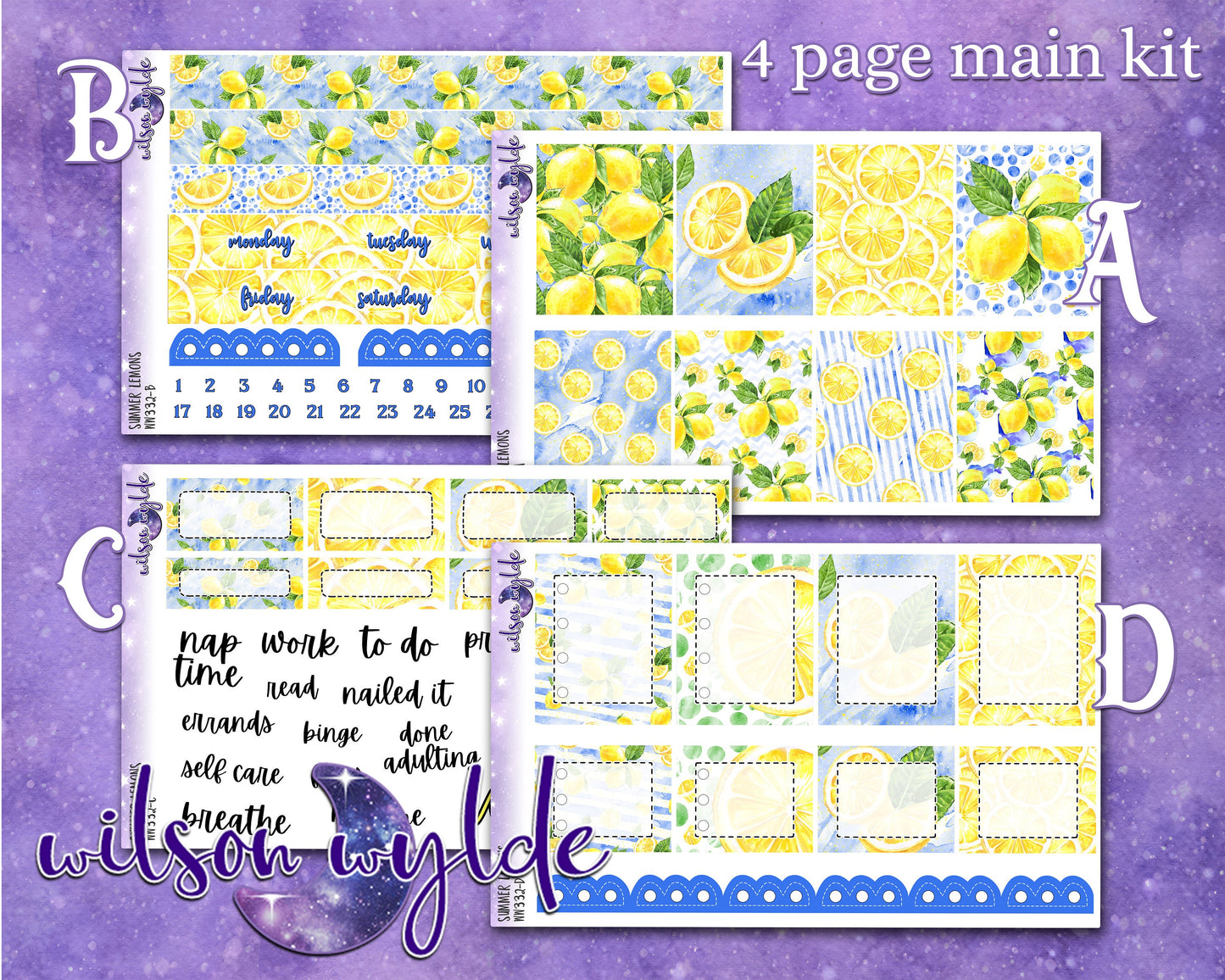 Summer Lemons full weekly sticker kit, HOBONICHI COUSIN format, a la carte and bundle options. WW332