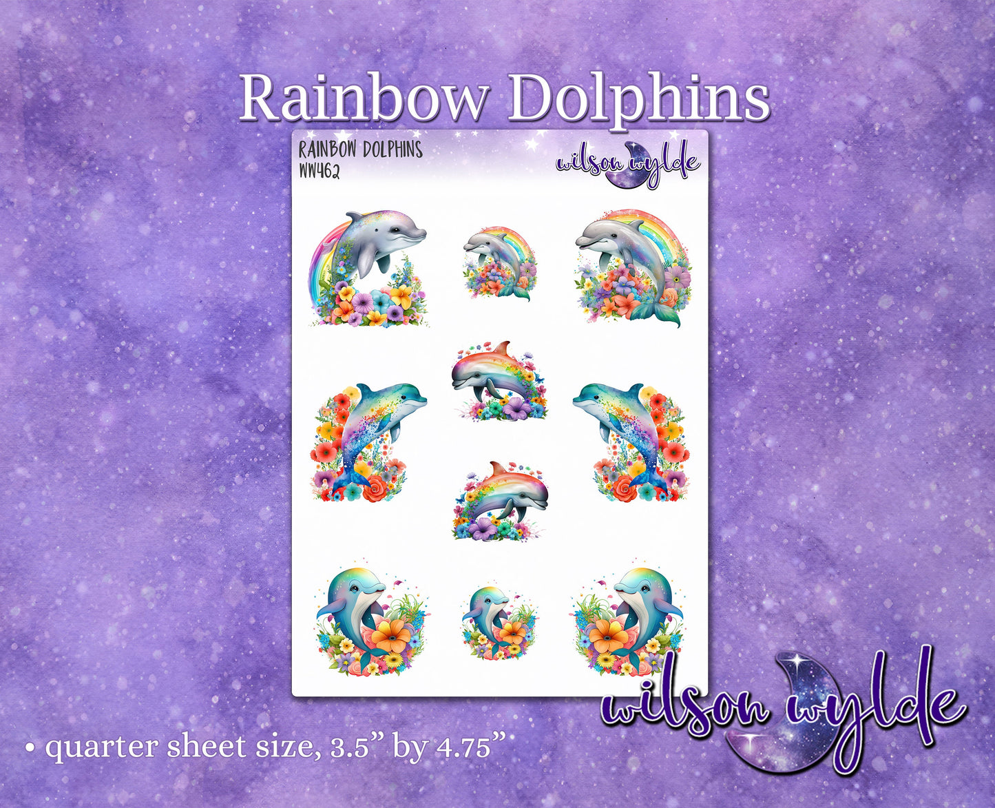 Rainbow Dolphins deco planner stickers, WW462