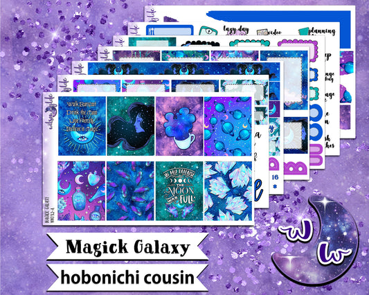 Magick Galaxy full weekly sticker kit, HOBONICHI COUSIN format, a la carte and bundle options. WW032