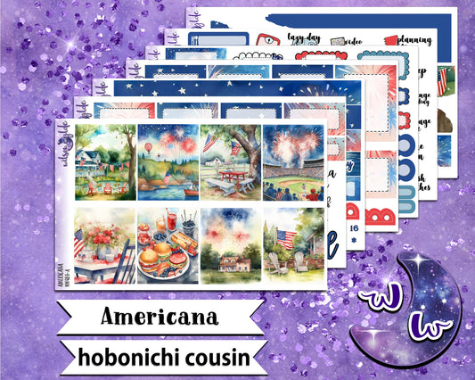 Americana full weekly sticker kit, HOBONICHI COUSIN format, a la carte and bundle options. WW481