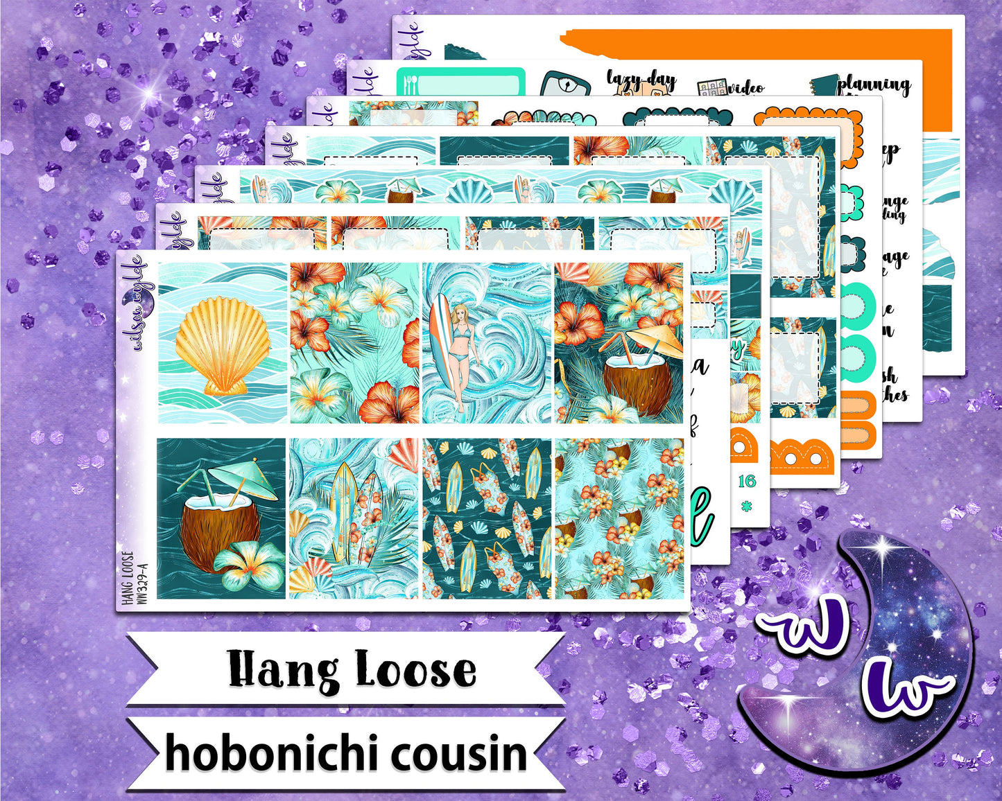 Hang Loose full weekly sticker kit, HOBONICHI COUSIN format, a la carte and bundle options. WW329