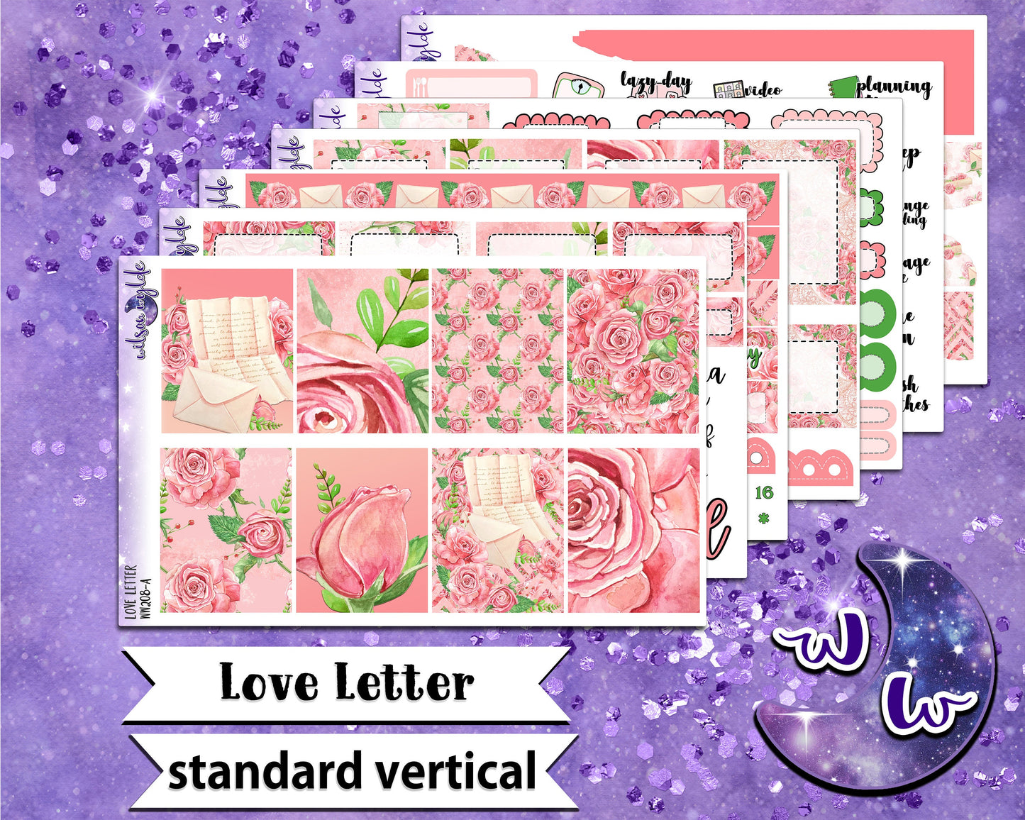 Love Letter full weekly sticker kit, STANDARD VERTICAL format, a la carte and bundle options. WW208