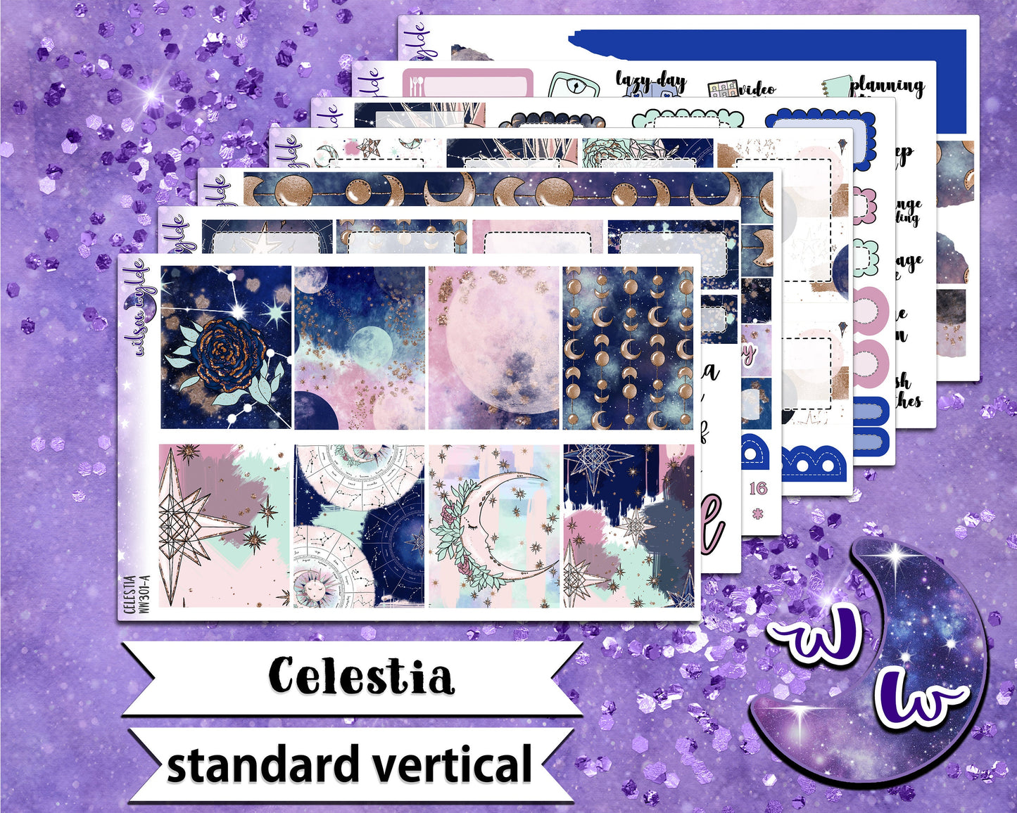 Celestia full weekly sticker kit, STANDARD VERTICAL format, a la carte and bundle options. WW301