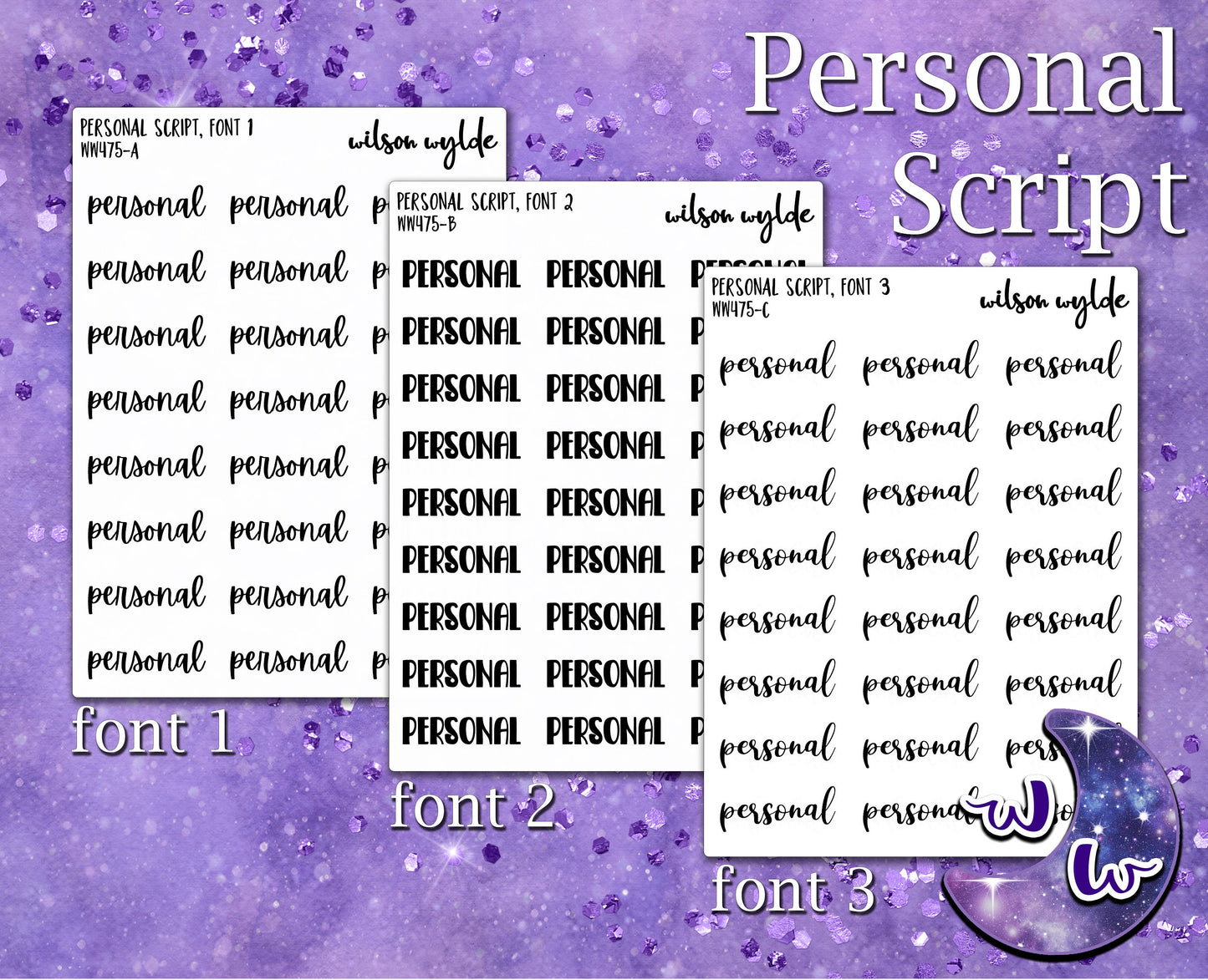 Personal script planner stickers, Foiling available WW475