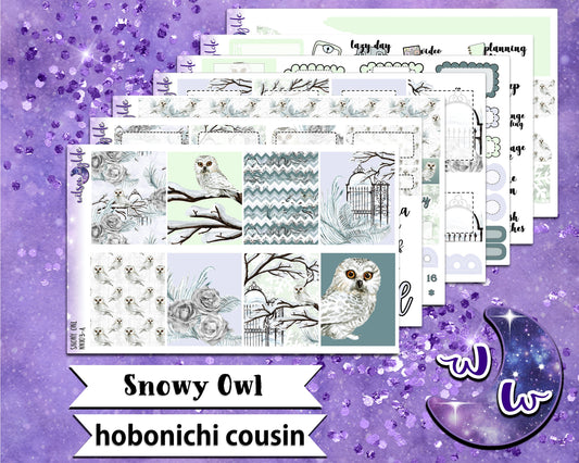 Snowy Owl full weekly sticker kit, HOBONICHI COUSIN format, a la carte and bundle options. WW103