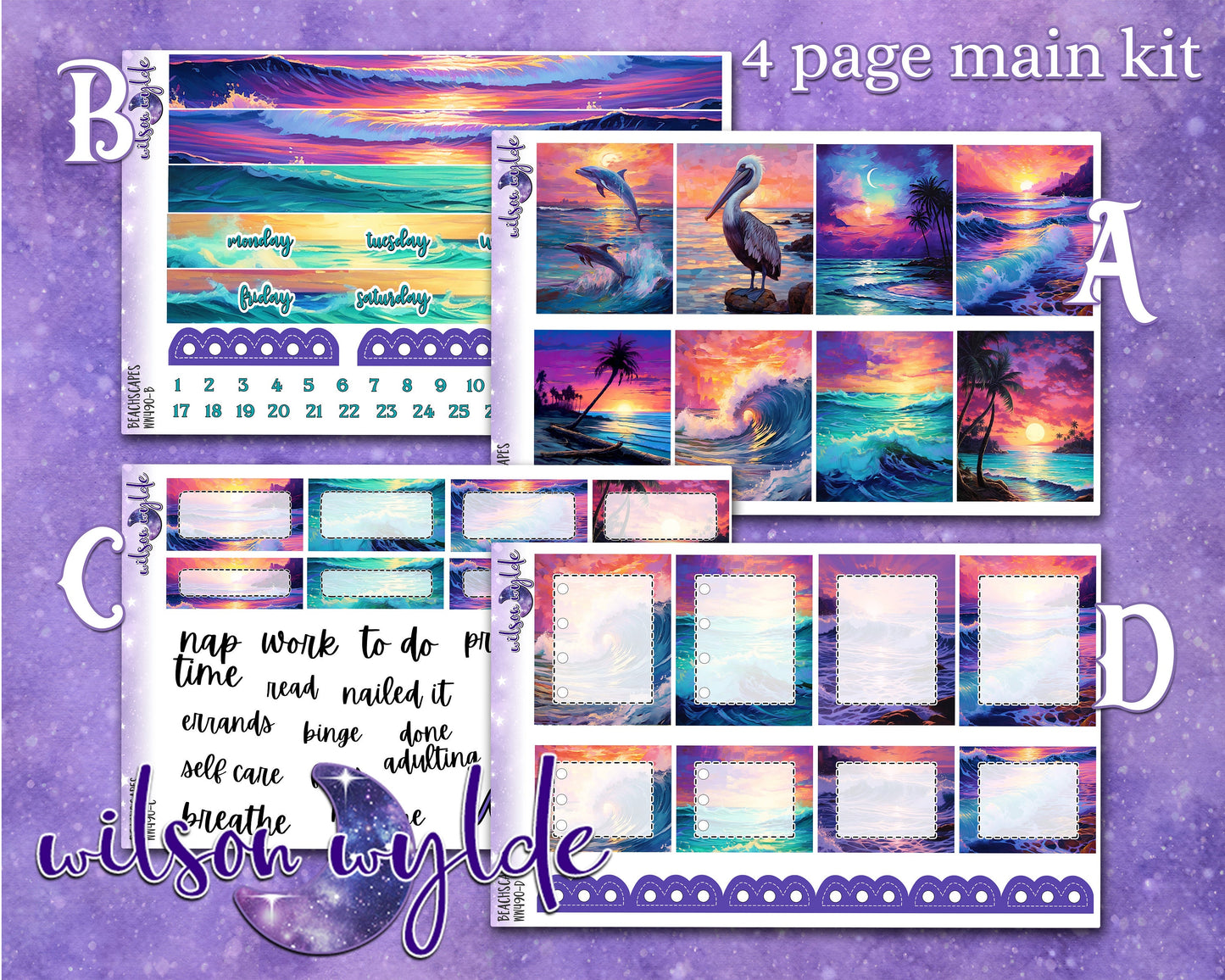 Coastal full weekly sticker kit, STANDARD VERTICAL format, a la carte and bundle options. WW490