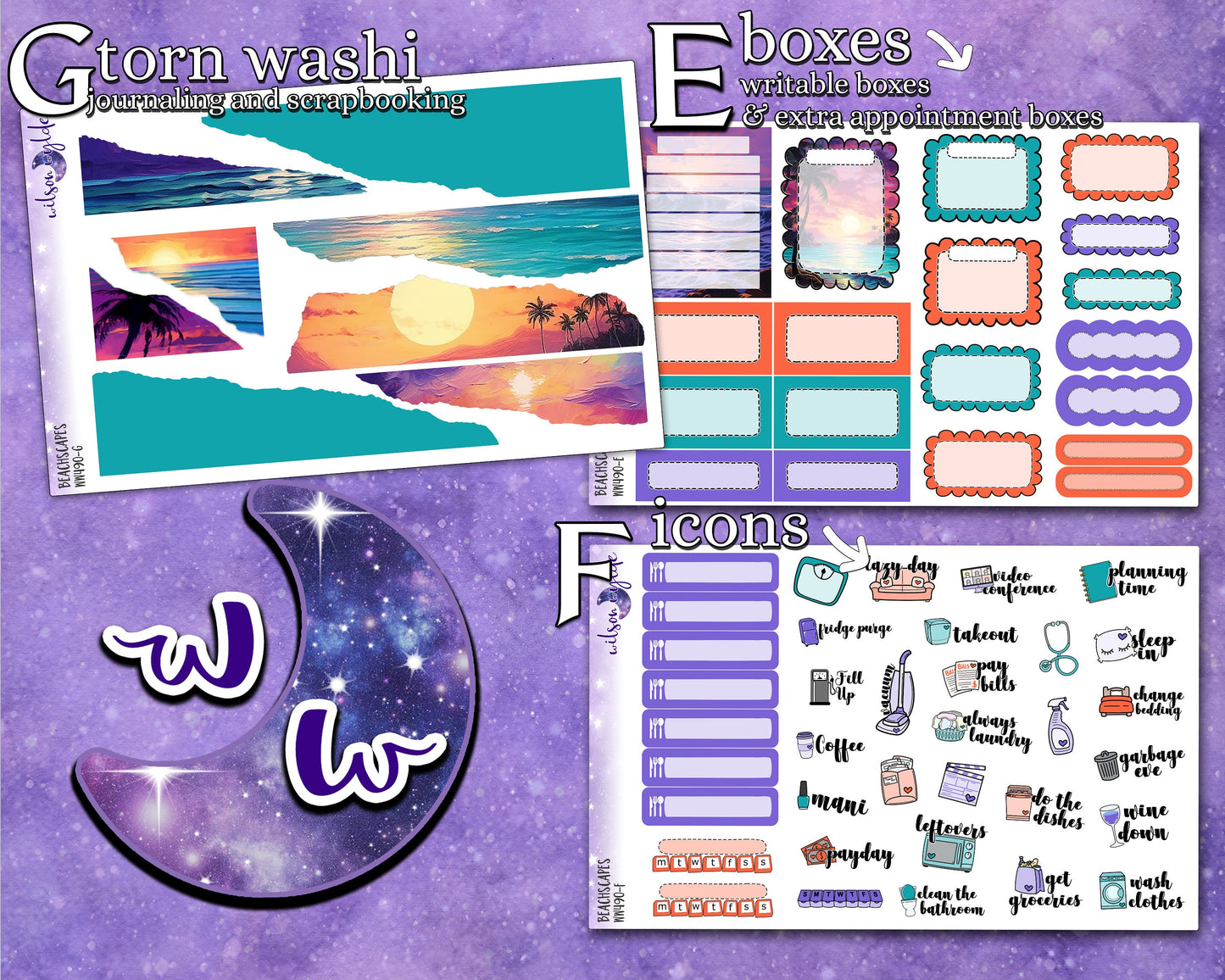 Coastal full weekly sticker kit, STANDARD VERTICAL format, a la carte and bundle options. WW490