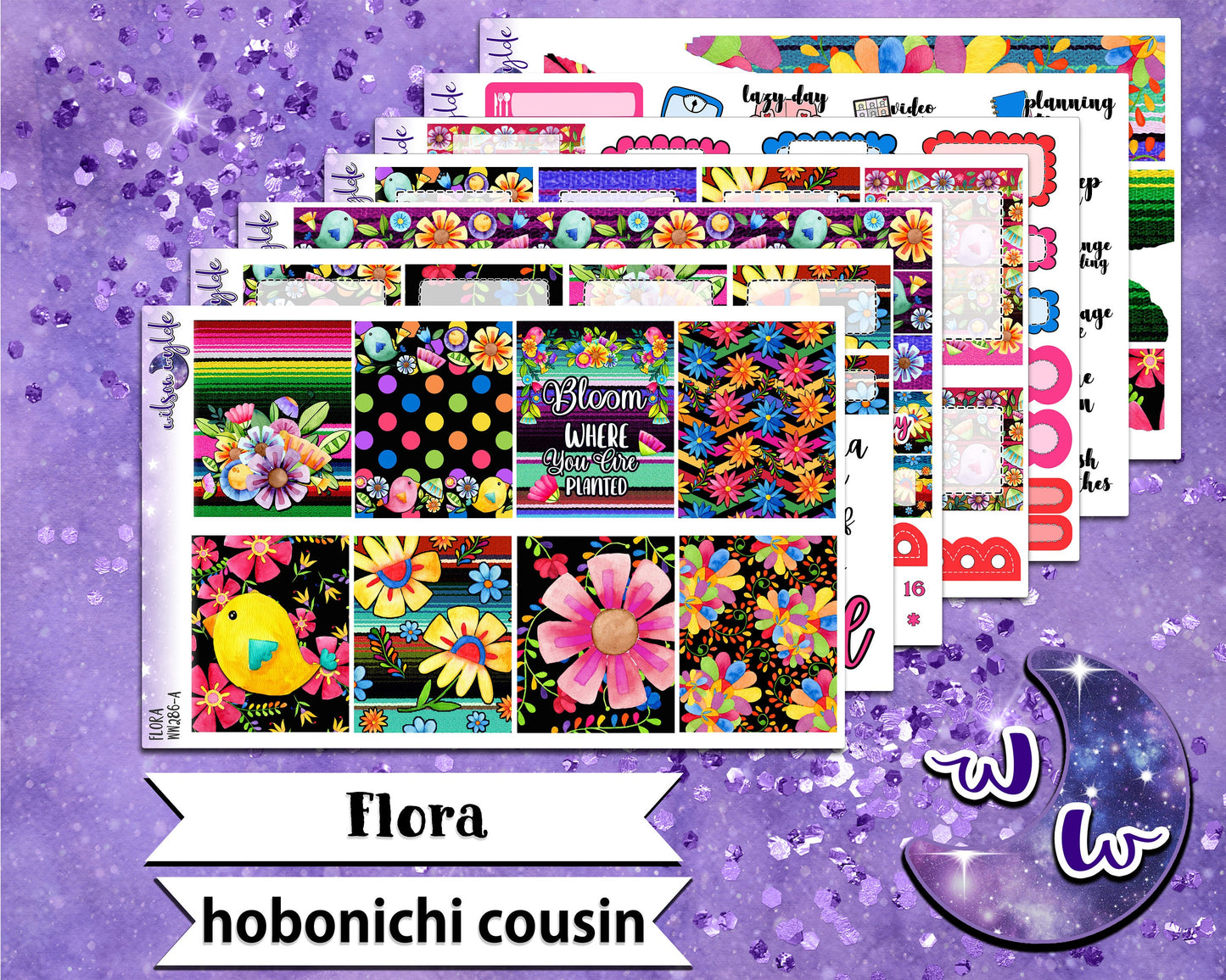 Flora full weekly sticker kit, HOBONICHI COUSIN format, a la carte and bundle options. WW286