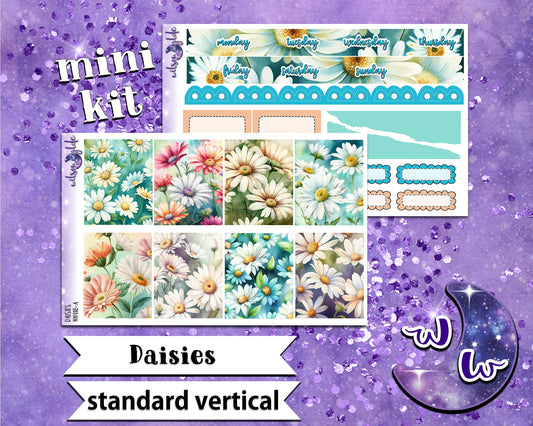 Daisies mini weekly sticker kit, STANDARD VERTICAL format, a la carte and bundle options. WW418