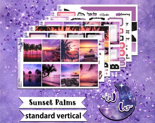 Sunset Palms full weekly sticker kit, STANDARD VERTICAL format, a la carte and bundle options. WW489