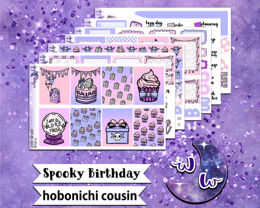 Spooky Birthday full weekly sticker kit, HOBONICHI COUSIN format, a la carte and bundle options. WW320