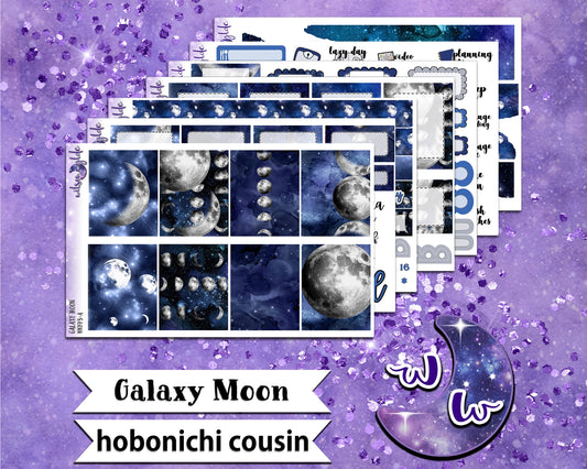 Galaxy Moon full weekly sticker kit, HOBONICHI COUSIN format, a la carte and bundle options. WW193