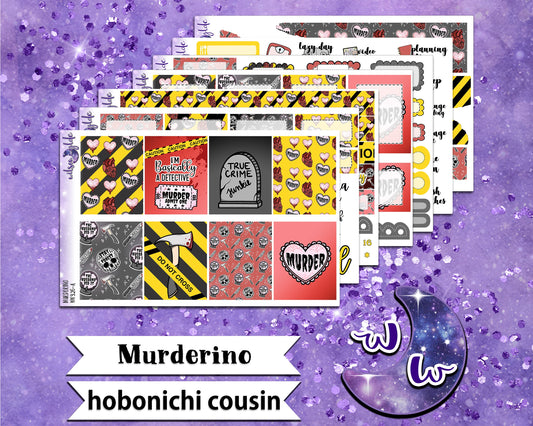 Murderino full weekly sticker kit, HOBONICHI COUSIN format, a la carte and bundle options. WW326