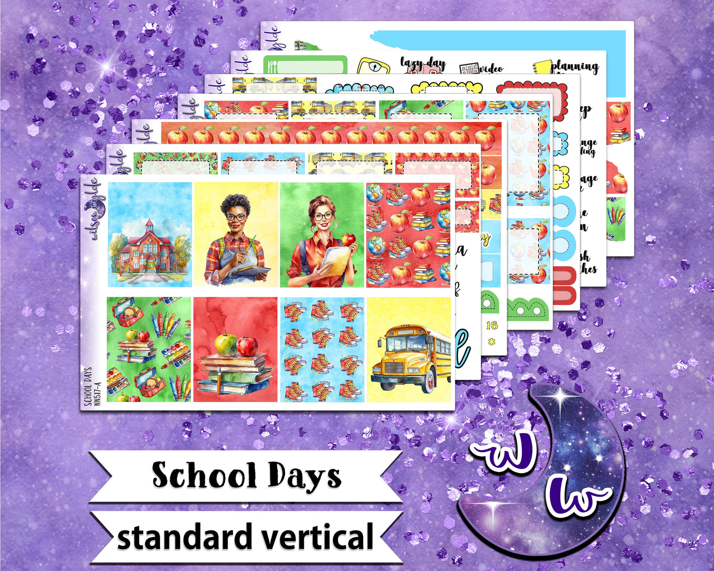 School Days full weekly sticker kit, STANDARD VERTICAL format, a la carte and bundle options. WW517