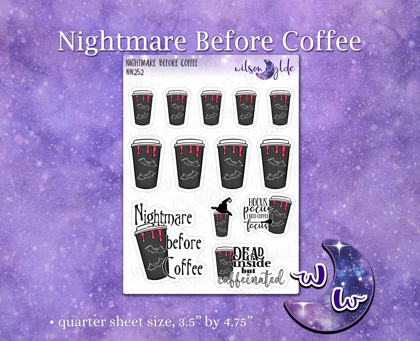 Nightmare Before Coffee planner stickers WW252