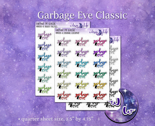 Garbage Eve Classic planner stickers, for Happy Planner, Hobonichi, Print Pression WW006