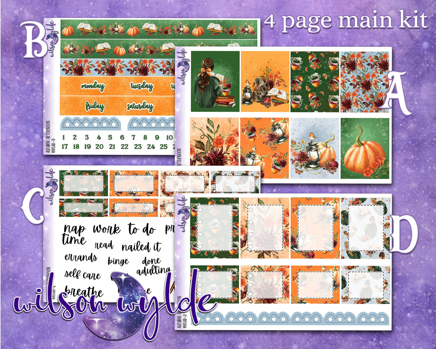 Autumn Afternoon full weekly sticker kit, STANDARD VERTICAL format, a la carte and bundle options. WW518