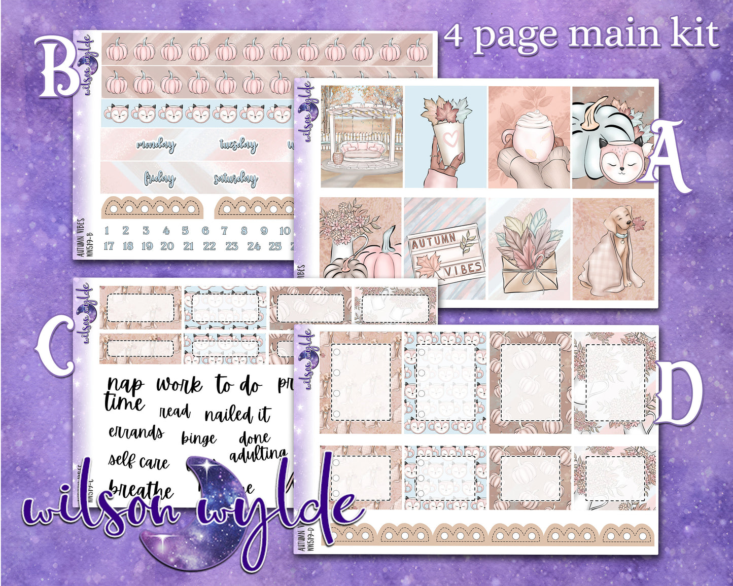 Autumn Vibes full weekly sticker kit, HOBONICHI COUSIN format, a la carte and bundle options. WW519