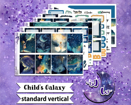 Child's Galaxy full weekly sticker kit, STANDARD VERTICAL format, a la carte and bundle options. WW433