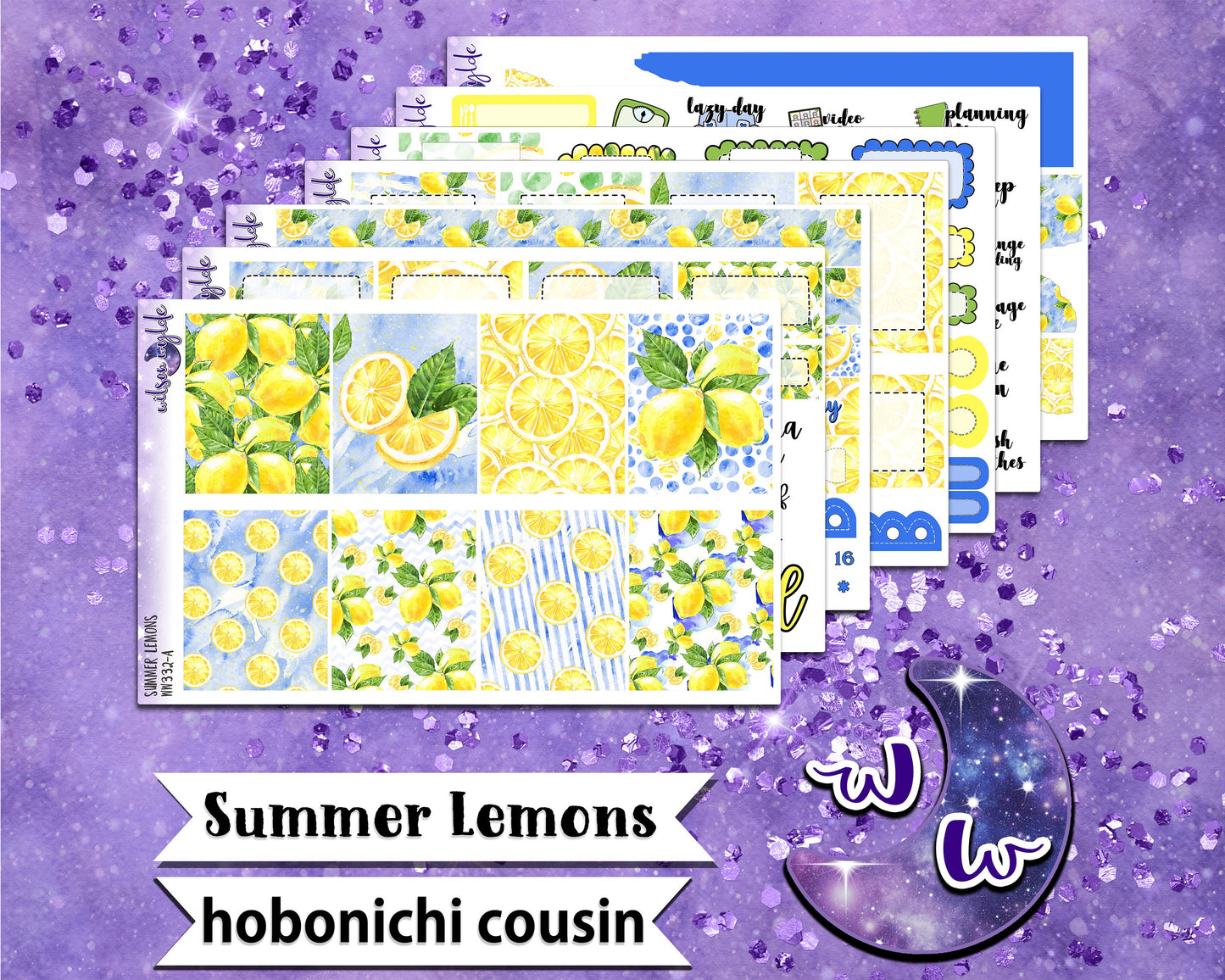 Summer Lemons full weekly sticker kit, HOBONICHI COUSIN format, a la carte and bundle options. WW332