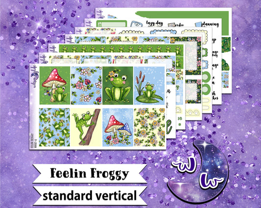 Feelin Froggy full weekly sticker kit, STANDARD VERTICAL format, a la carte and bundle options. WW417