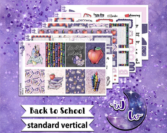 Back to School full weekly sticker kit, STANDARD VERTICAL format, a la carte and bundle options. WW334