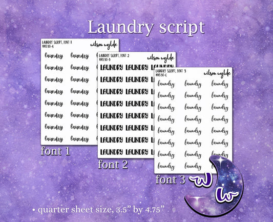 Laundry script planner stickers, Foiling available WW530