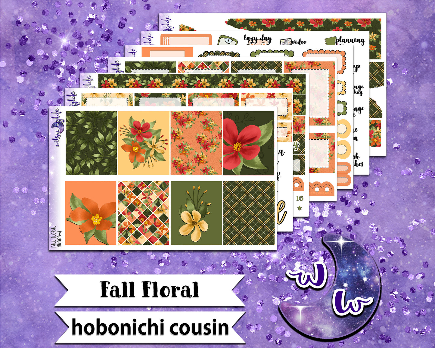 Fall Floral full weekly sticker kit, HOBONICHI COUSIN format, a la carte and bundle options. WW363