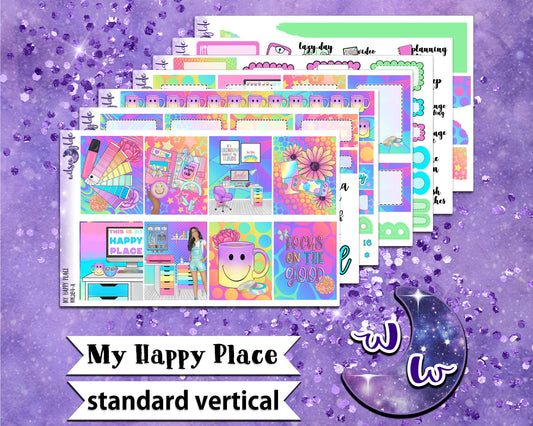My Happy Place full weekly sticker kit, STANDARD VERTICAL format, a la carte and bundle options. WW284