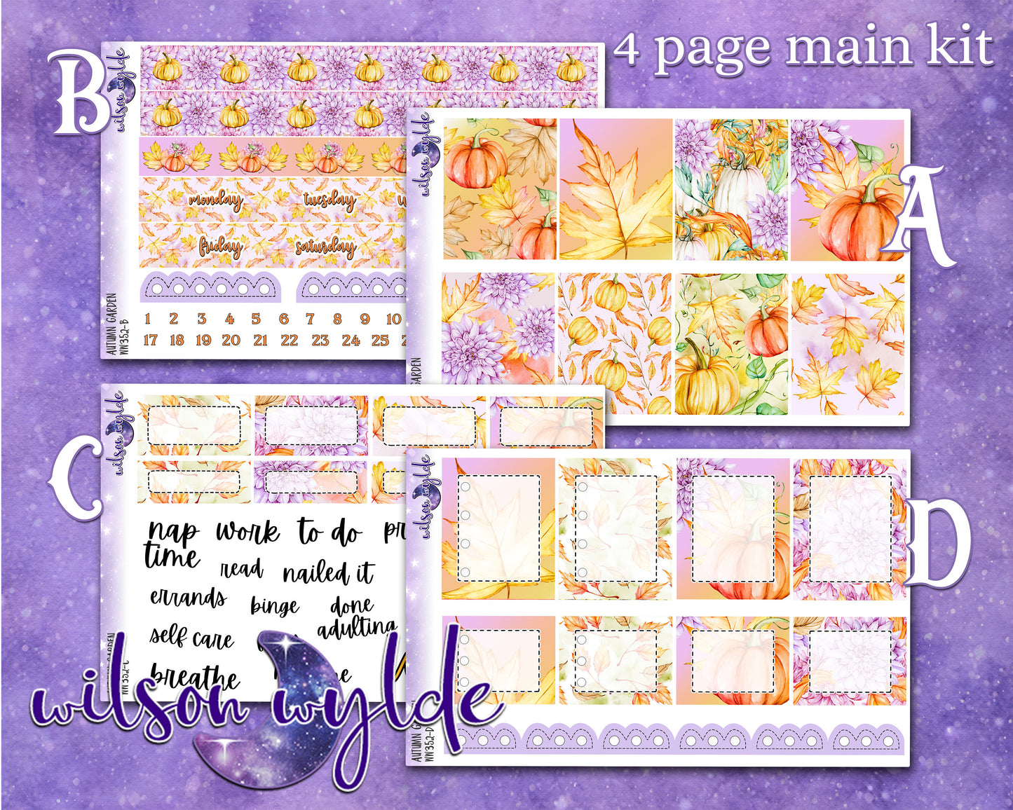 Autumn Garden full weekly sticker kit, HOBONICHI COUSIN format, a la carte and bundle options. WW352