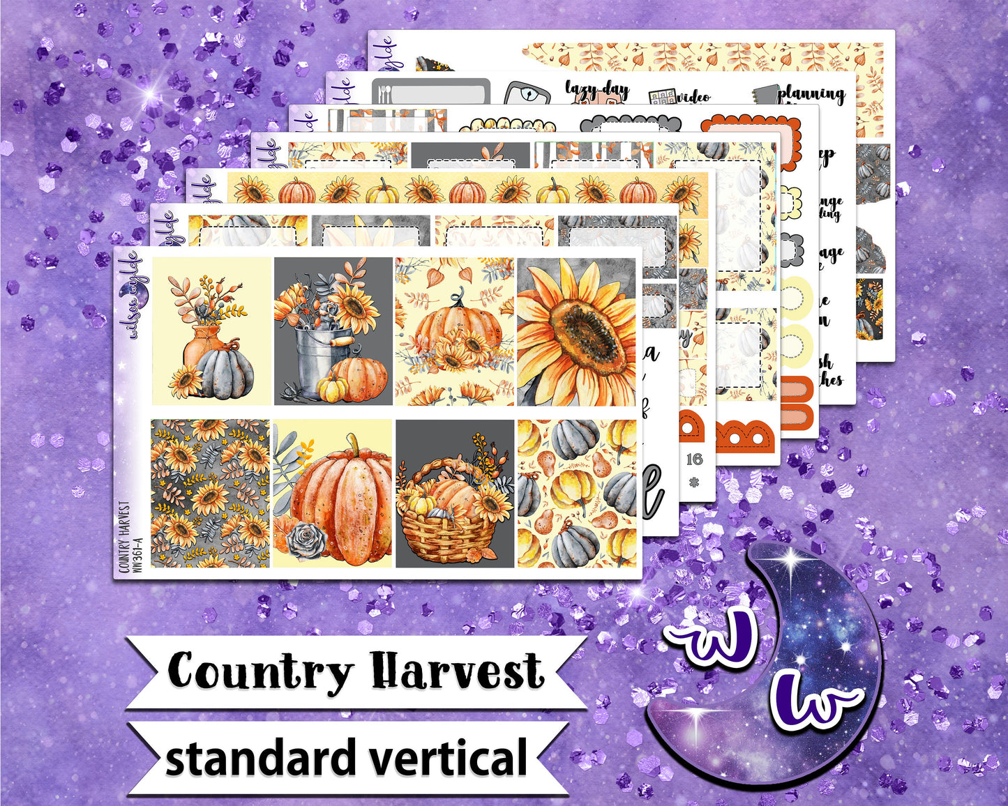 Country Harvest full weekly sticker kit, STANDARD VERTICAL format, a la carte and bundle options. WW361