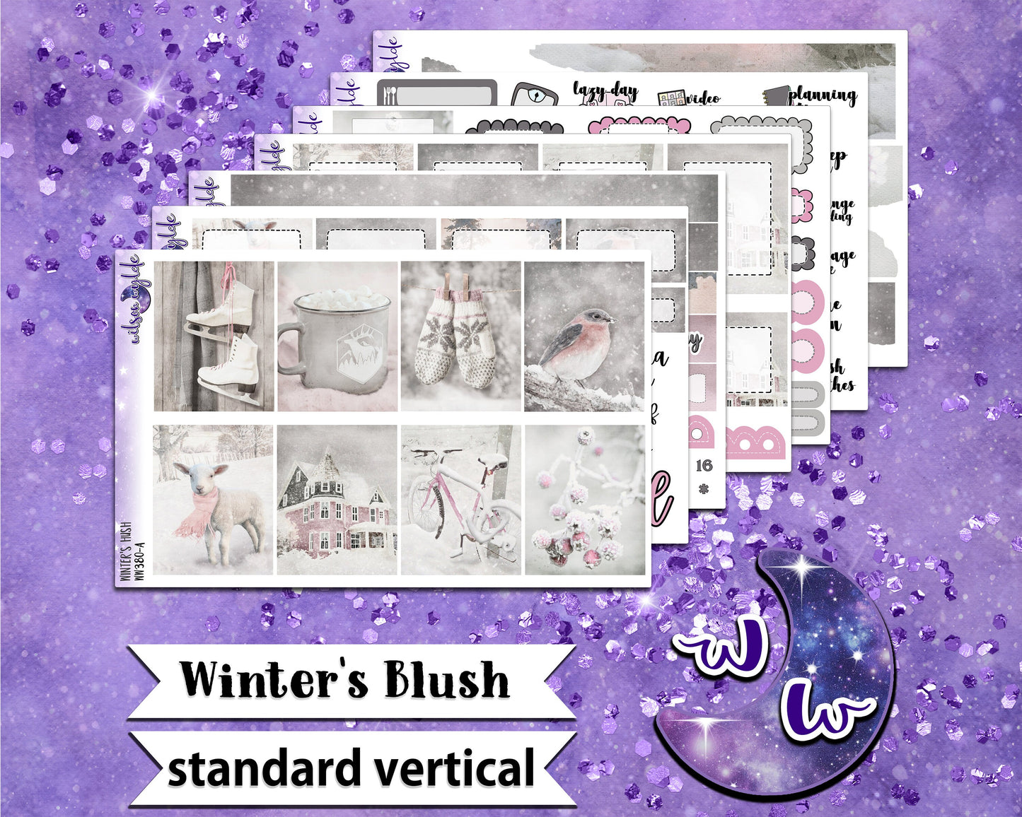 Winter's Blush full weekly sticker kit, STANDARD VERTICAL format, a la carte and bundle options. WW380