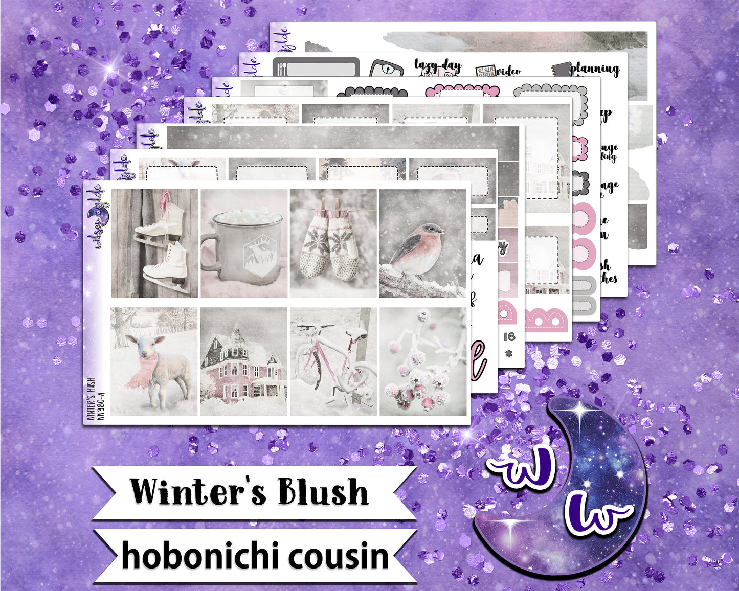 Winter's Blush full weekly sticker kit, HOBONICHI COUSIN format, a la carte and bundle options. WW380