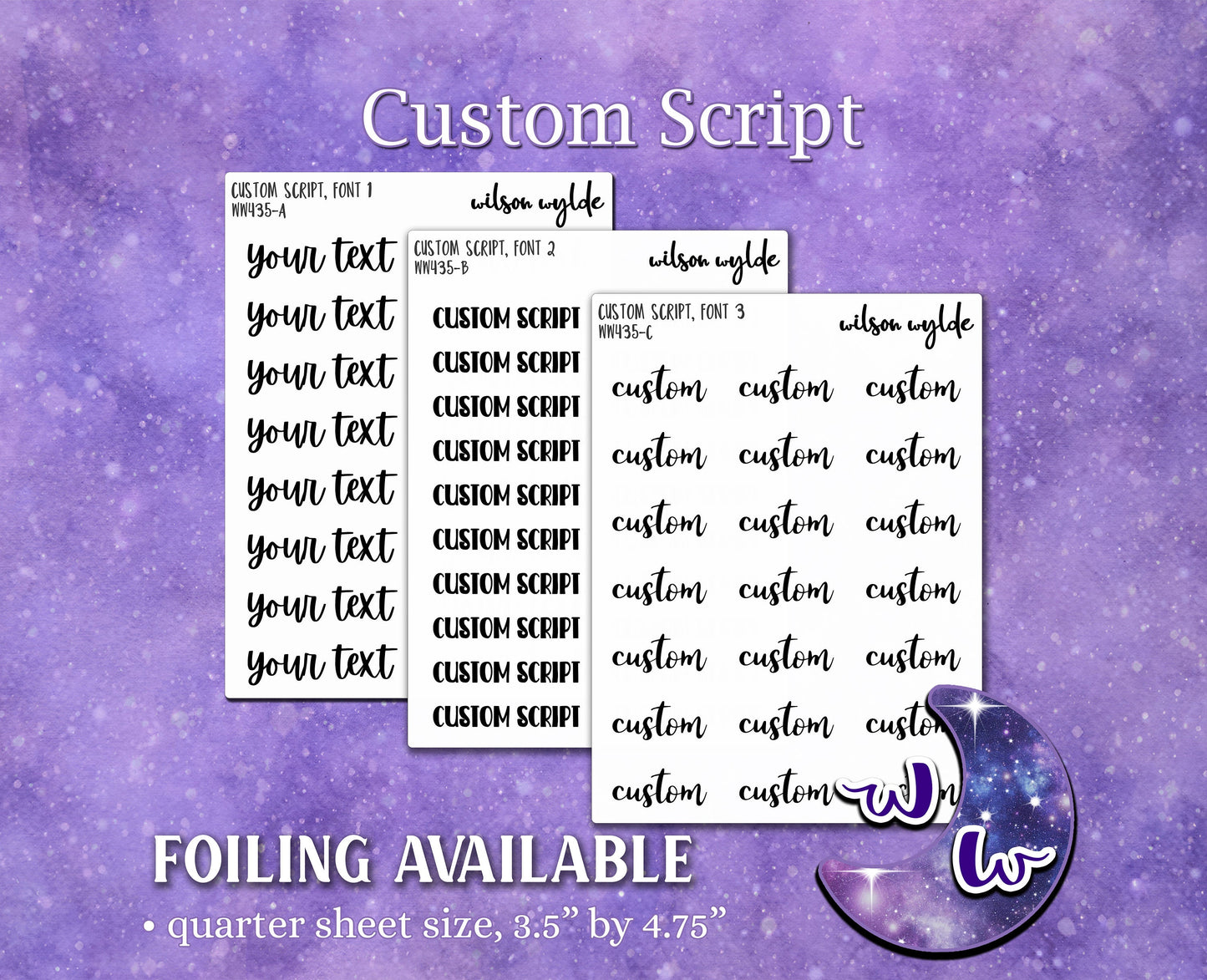 Custom Script planner stickers, foiling available WW434