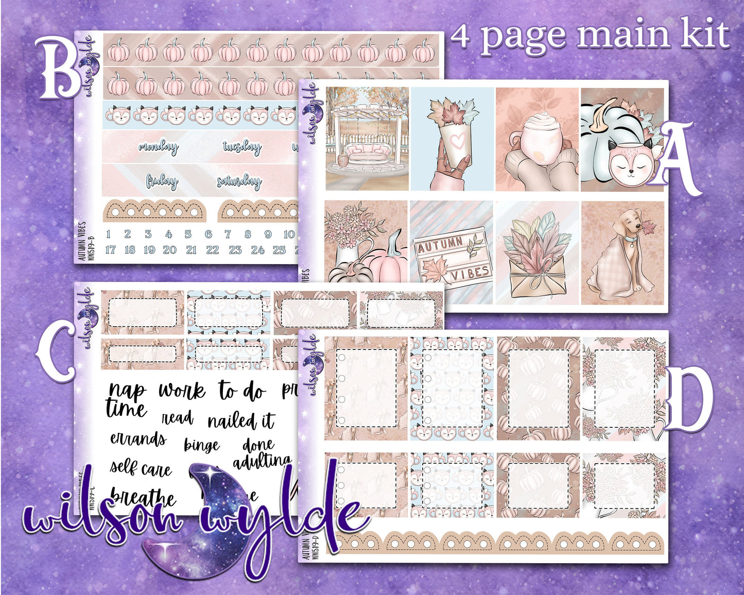 Autumn Vibes full weekly sticker kit, STANDARD VERTICAL format, a la carte and bundle options. WW519