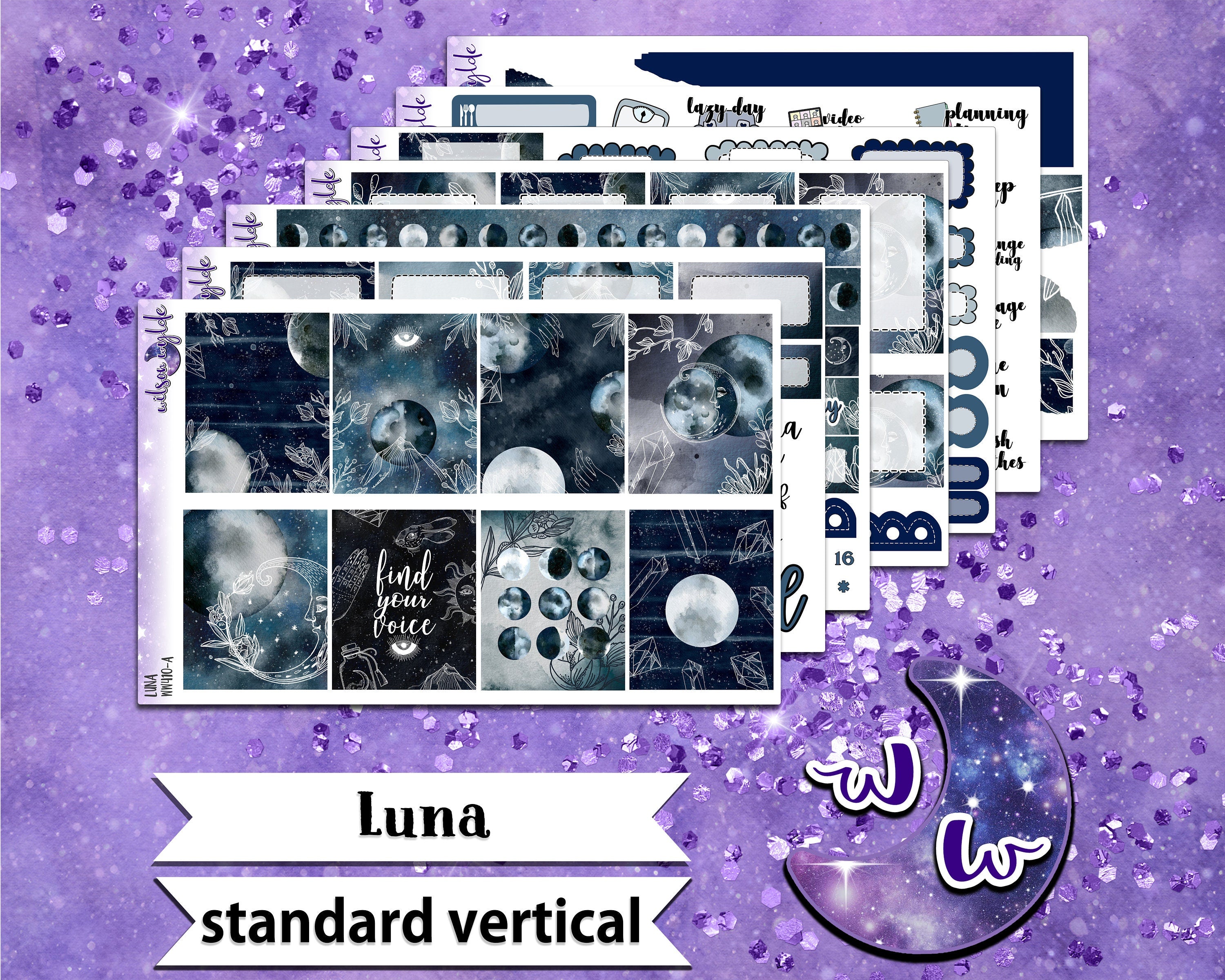 Luna Lettering Sticker Luna full weekly sticker kit, STANDARD VERTICAL format, a la carte and ...