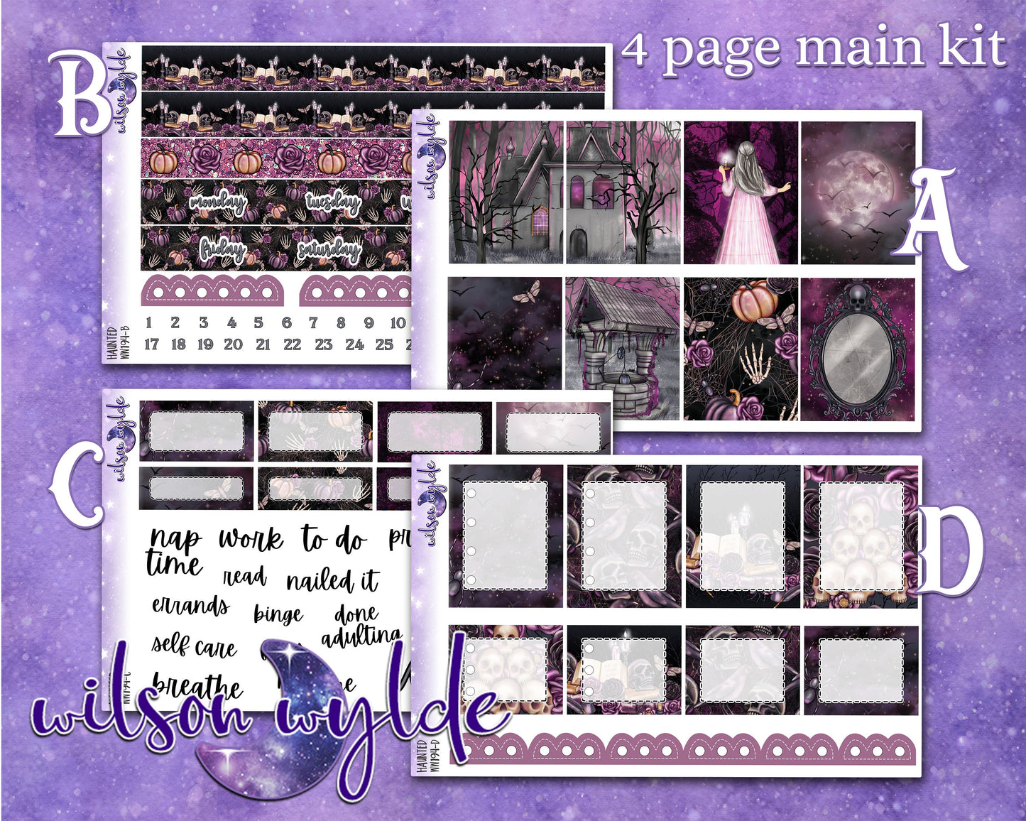 Haunted full weekly sticker kit, HOBONICHI COUSIN format, a la carte and bundle options. WW194