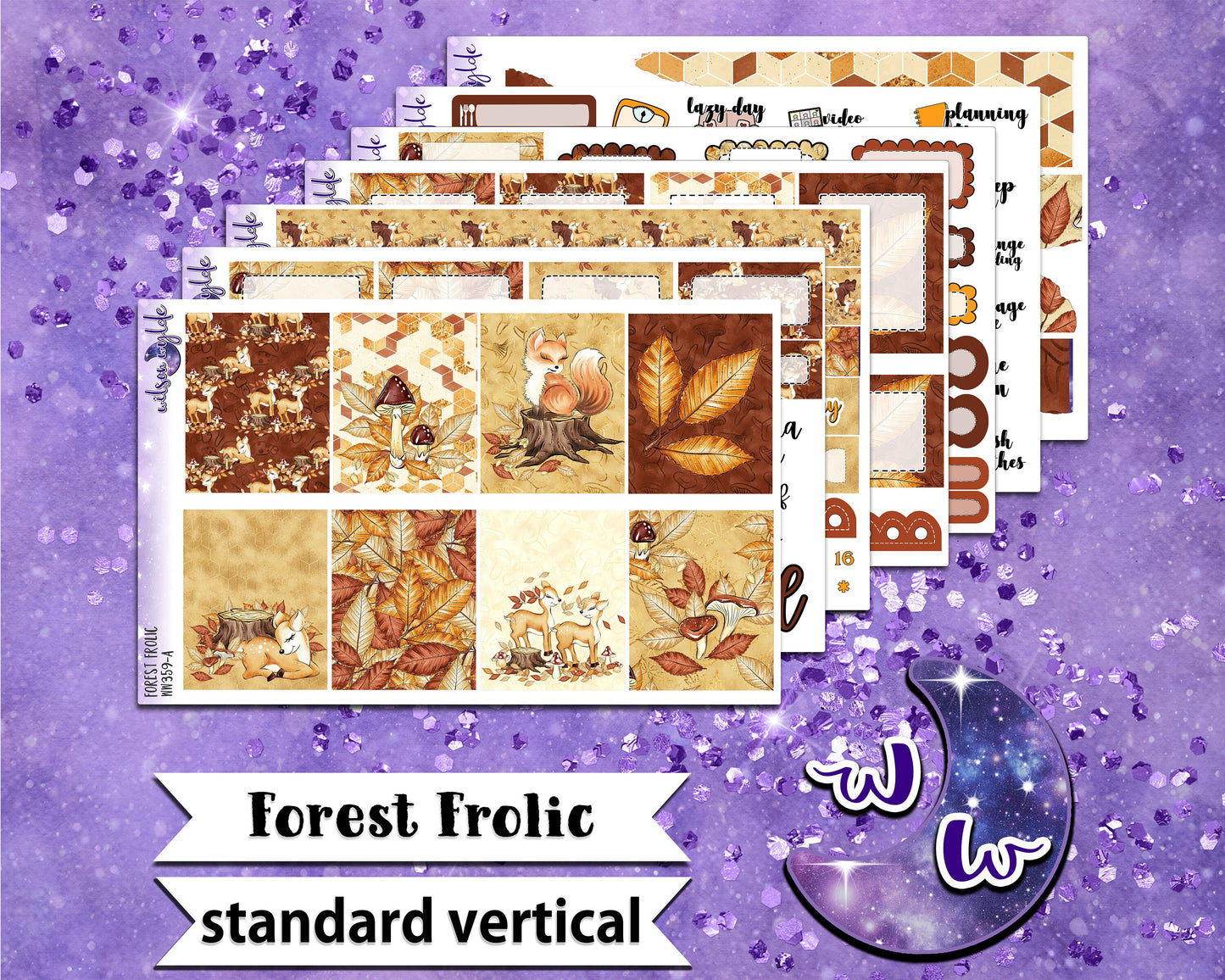 Forest Frolic full weekly sticker kit, STANDARD VERTICAL format, a la carte and bundle options. WW359