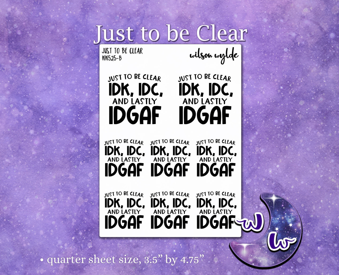 Just to be Clear planner stickers, WW525