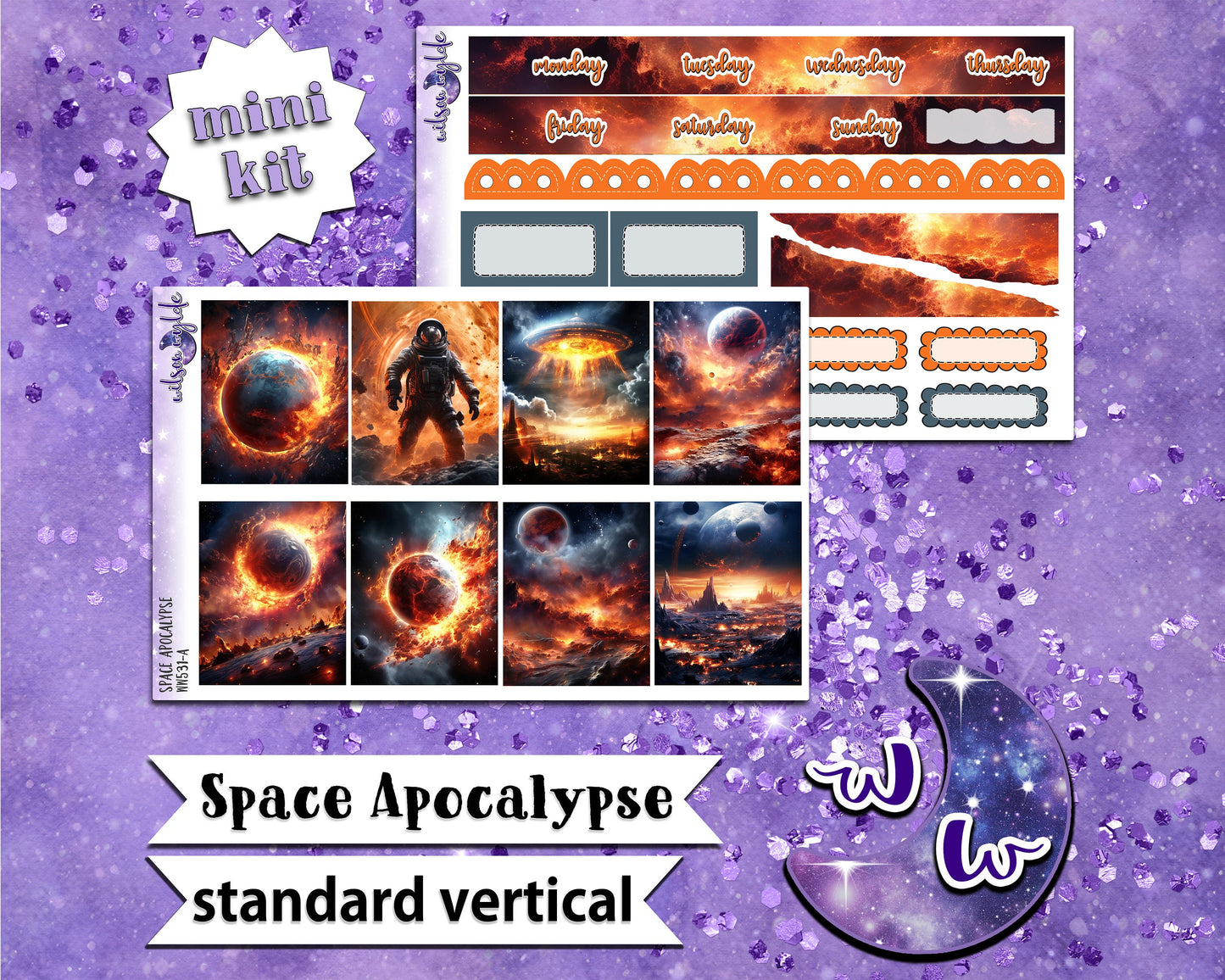 Space Apocalypse mini weekly sticker kit, STANDARD VERTICAL format, a la carte and bundle options. WW531