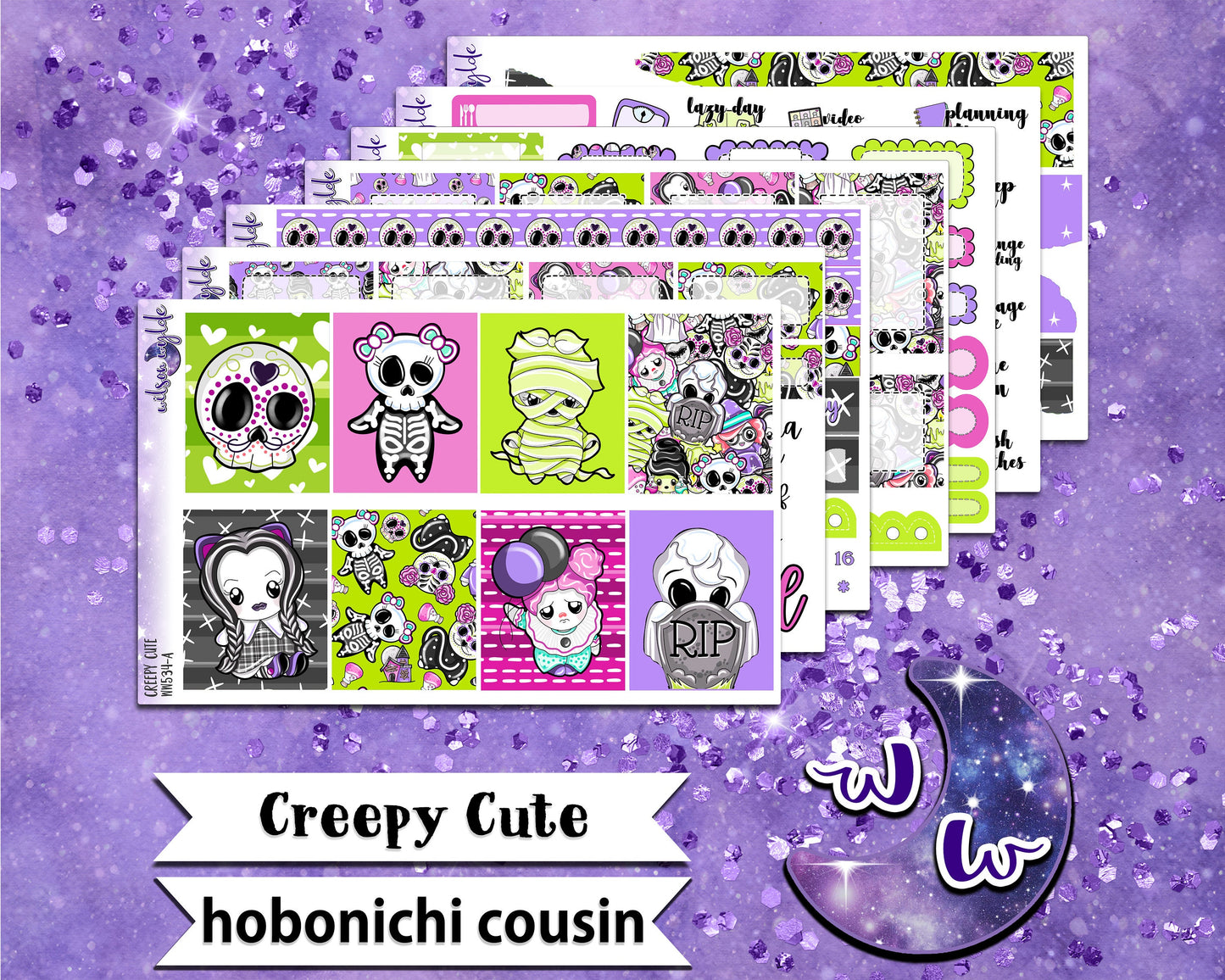 Creepy Cute full weekly sticker kit, HOBONICHI COUSIN format, a la carte and bundle options. WW534