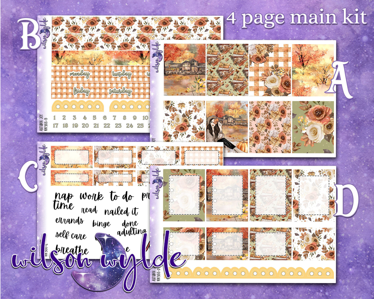 Autumn Joy full weekly sticker kit, HOBONICHI COUSIN format, a la carte and bundle options. WW366