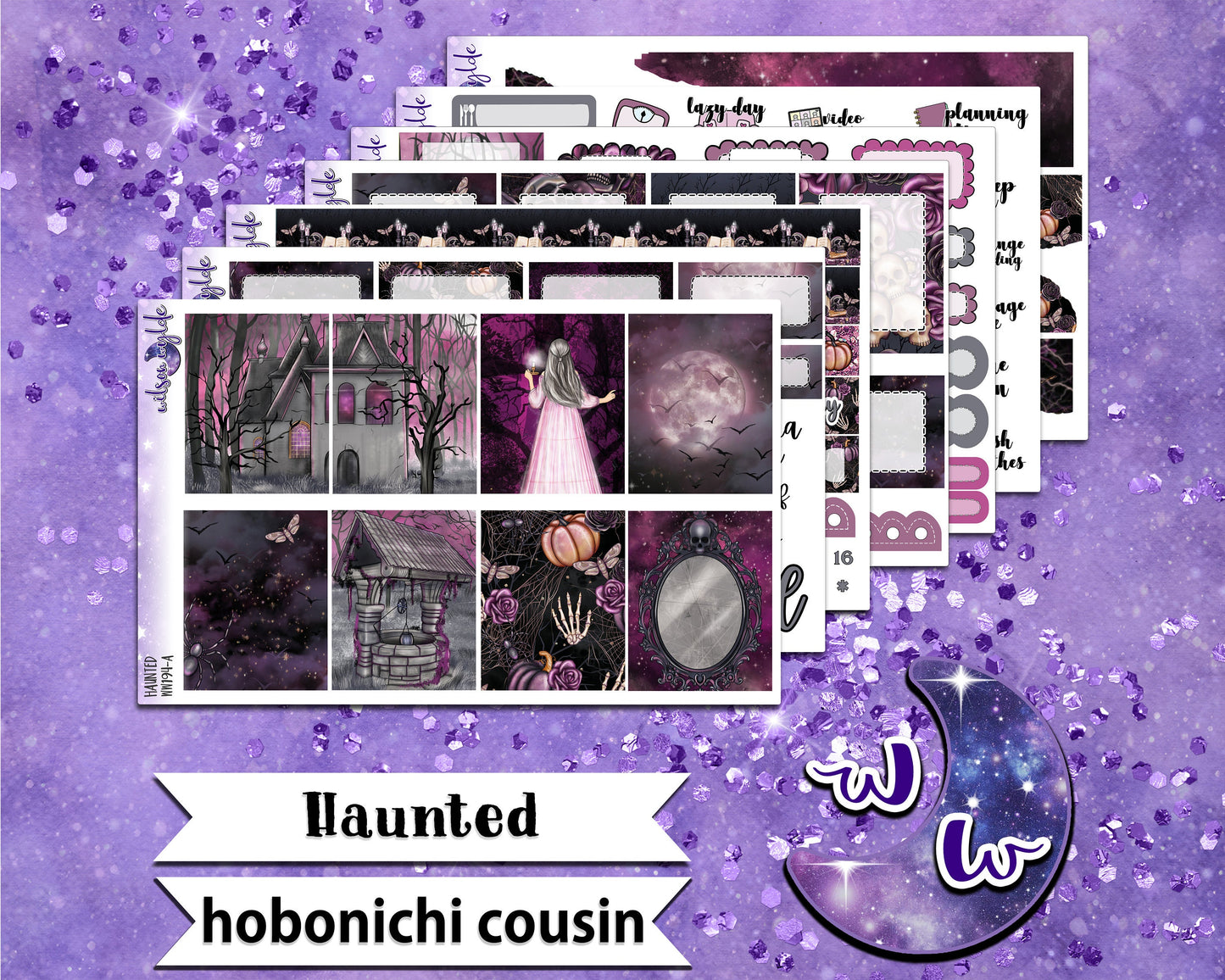 Haunted full weekly sticker kit, HOBONICHI COUSIN format, a la carte and bundle options. WW194