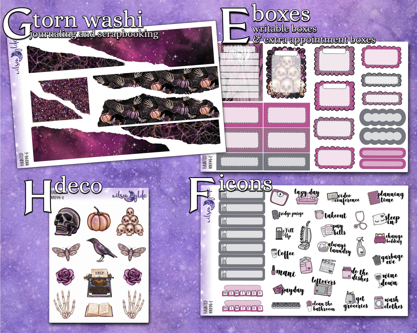 Haunted full weekly sticker kit, HOBONICHI COUSIN format, a la carte and bundle options. WW194