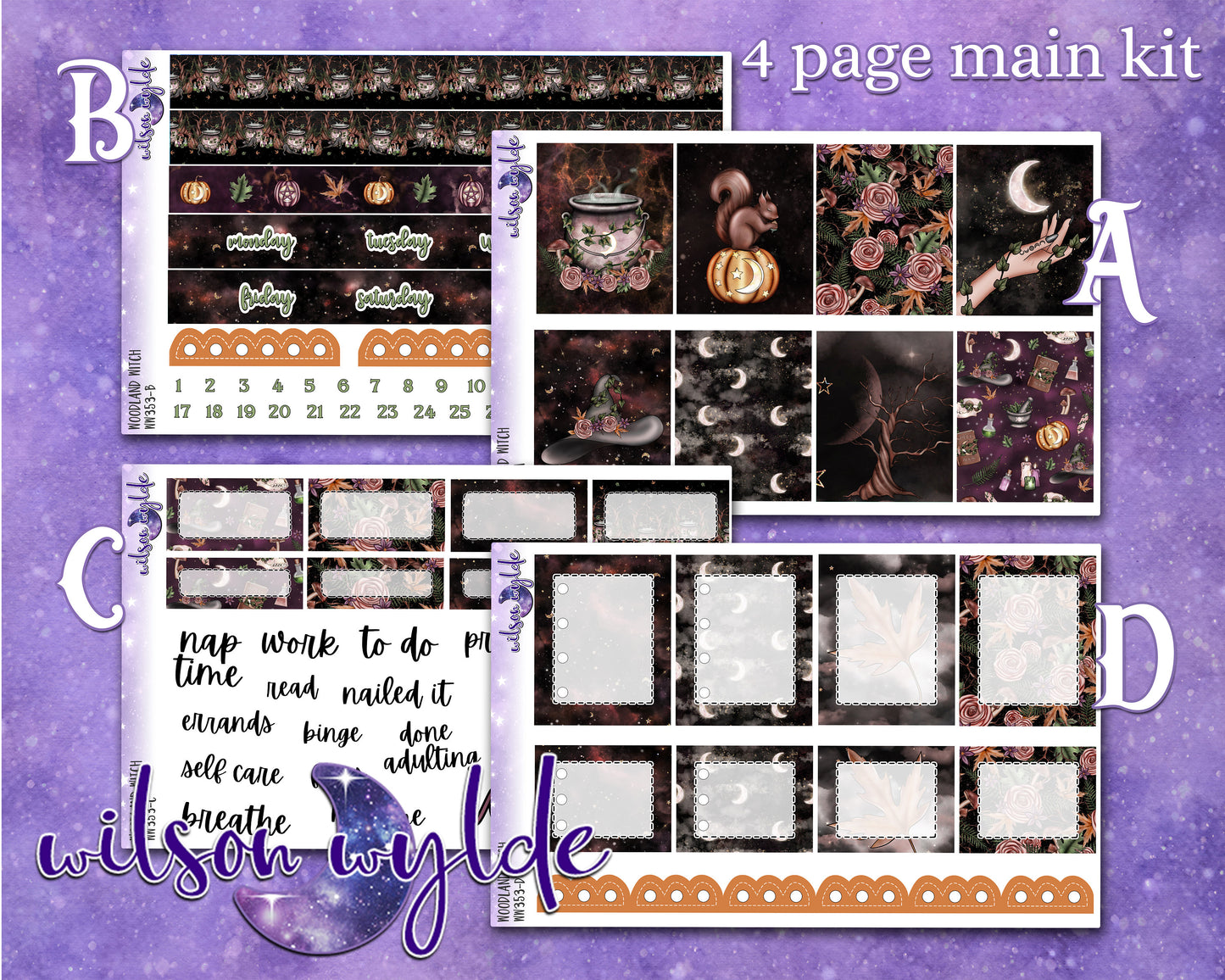 Woodland Witch full weekly sticker kit, HOBONICHI COUSIN format, a la carte and bundle options. WW353