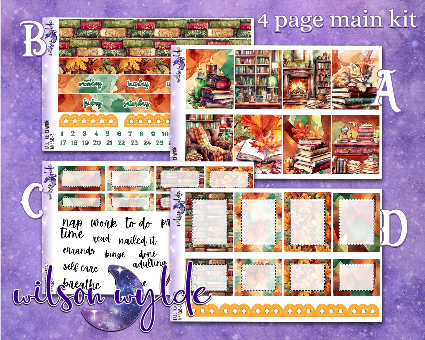 Fall for Reading full weekly sticker kit, STANDARD VERTICAL format, a la carte and bundle options. WW538