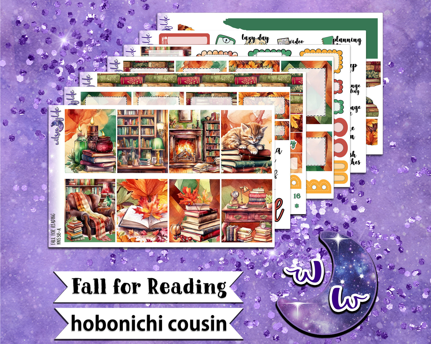 Fall for Reading full weekly sticker kit, HOBONICHI COUSIN format, a la carte and bundle options. WW538